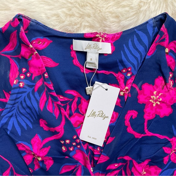 💕 LILLY PULITZER Loralei Skirted Romper Blue Med Never Ending Summer - Picture 6 of 7